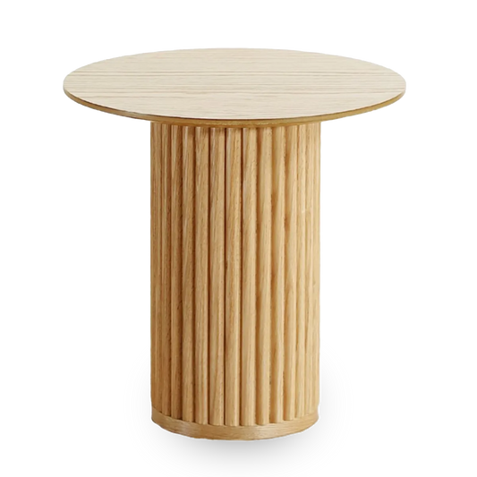 Gala round oak veneer sofa end table with fluted pedestal base – AK Interior Living