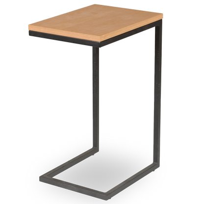 Clara natural C-shaped sofa side table with wood top and black metal base – AK Interior Living
