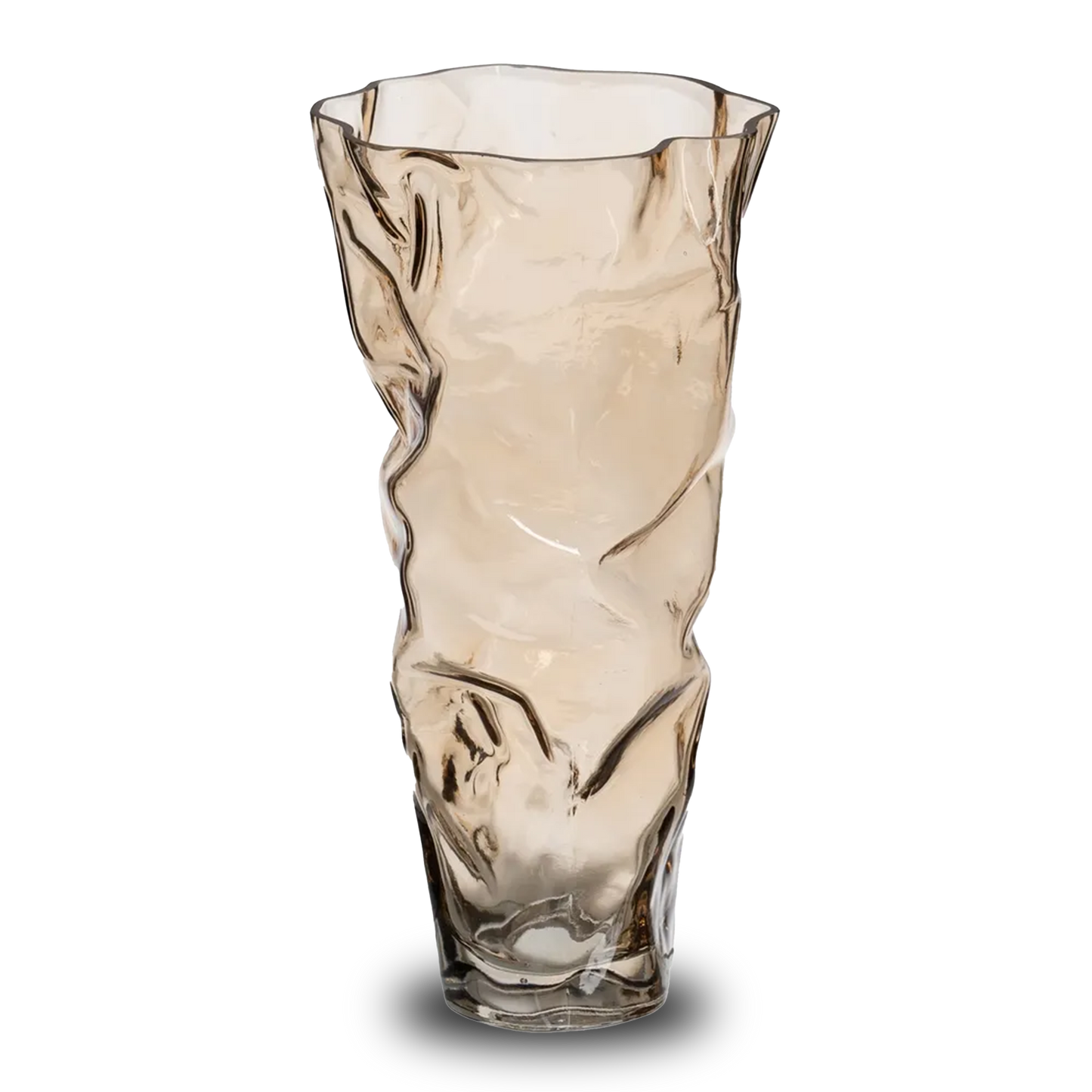 Shannon brown glass vase with a unique distorted design for home decor