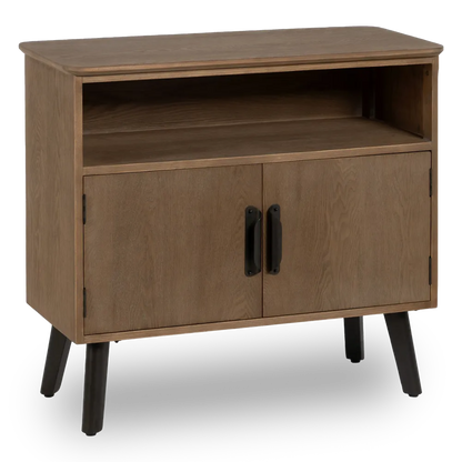 Tadhg natural wood and black metal hall console in a modern home setting