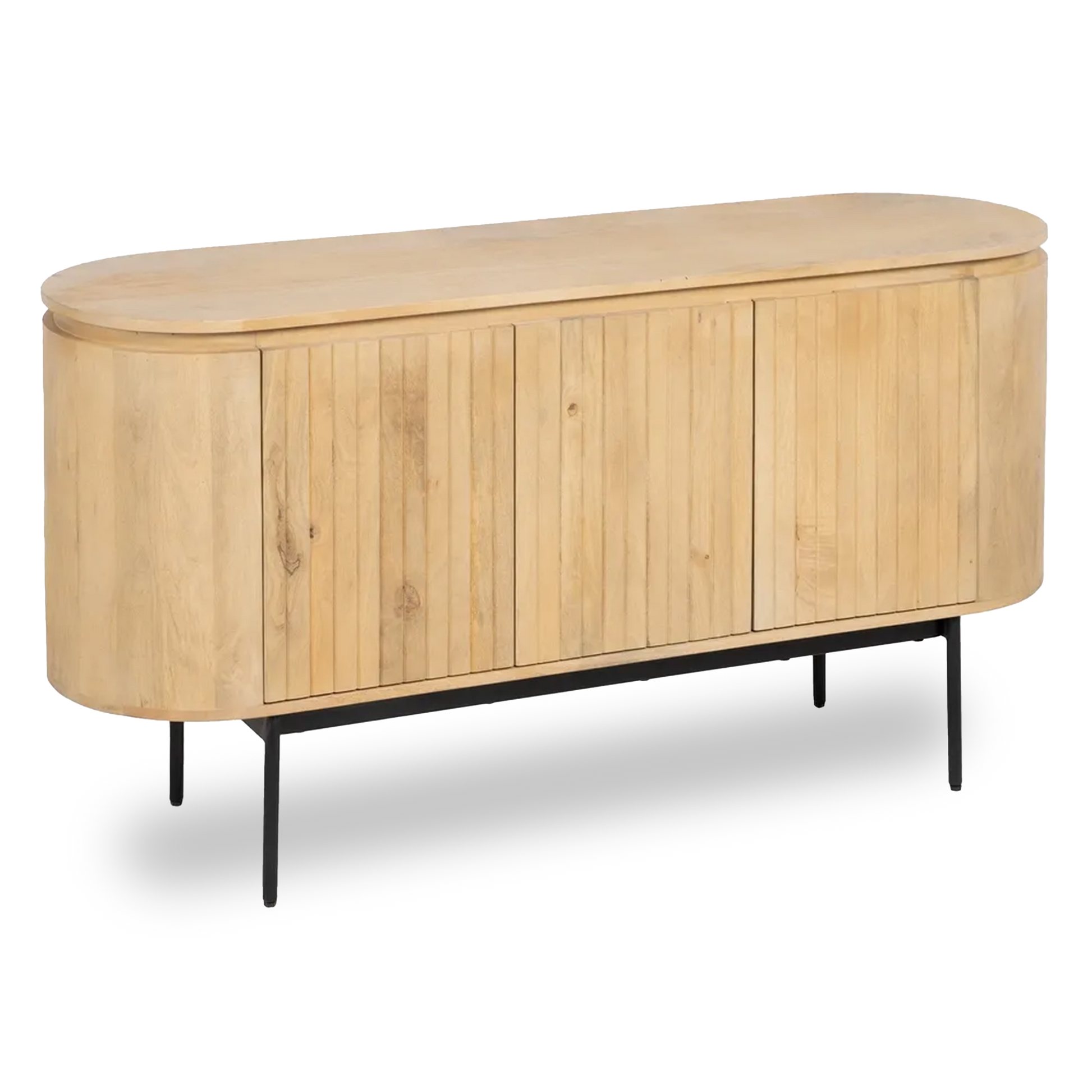 Alvaro buffet with natural wood finish and black iron legs in modern interior