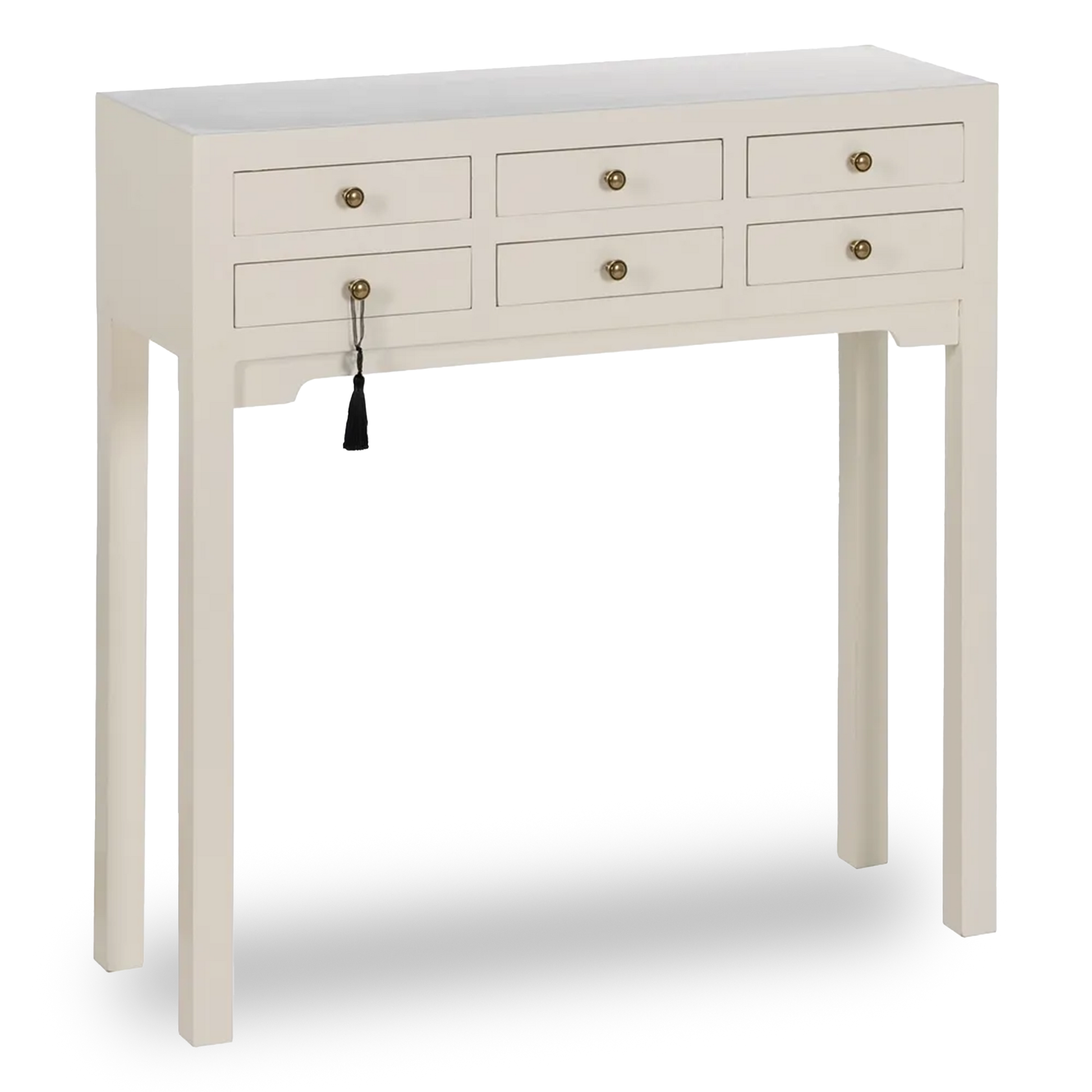 Blanca white wooden console with 6 drawers and brass handles