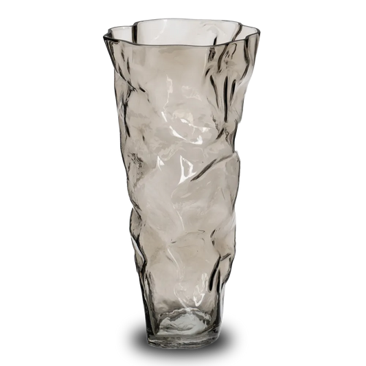 Sinead grey glass vase with a sculpted, abstract design in contemporary decor