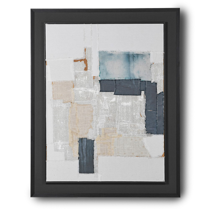 HUGH abstract canvas artwork with soft tones and black frame.