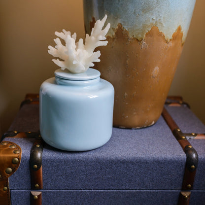 CHRIS Coral Pale Blue Lidded Jar with ocean-inspired design and decorative coral lid