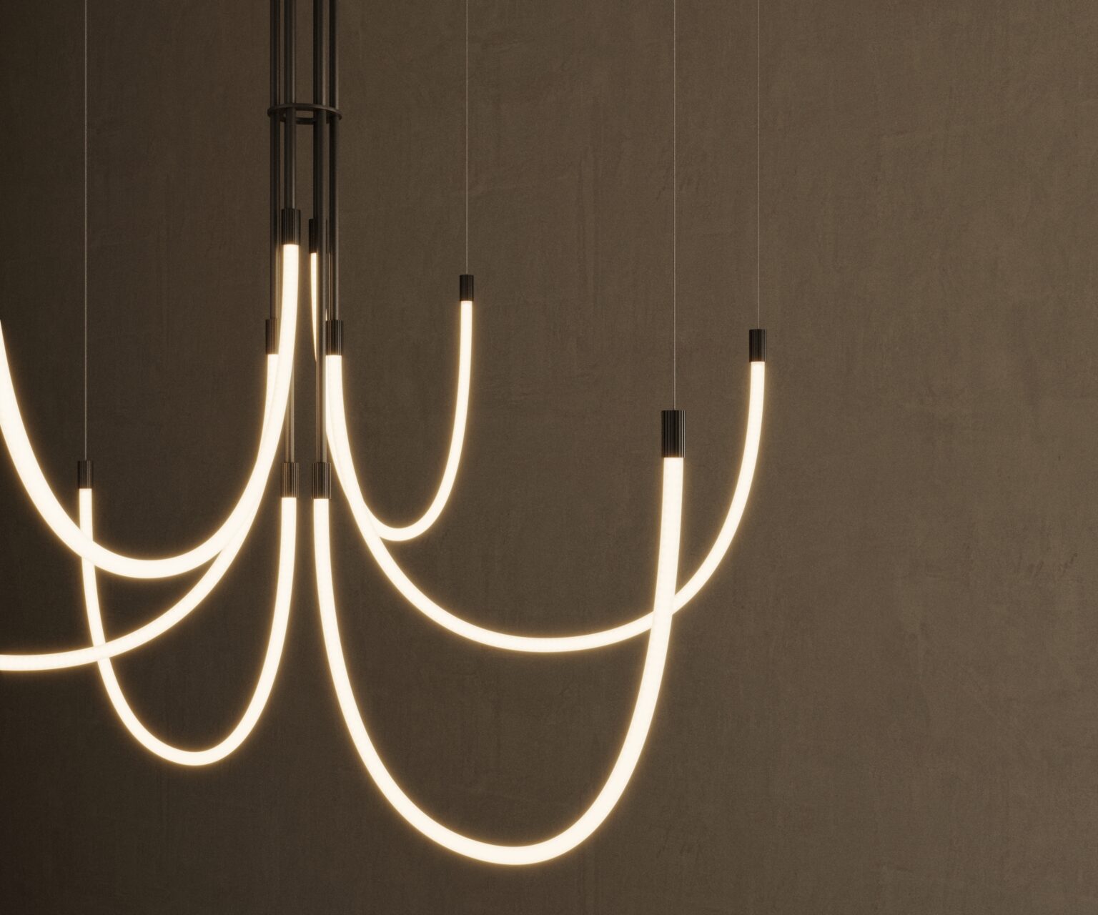 A stunning statement piece, this modern hanging light features sleek silicone tube lighting