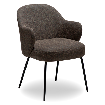 JAS dining chair in textured brown fabric with curved arms and black legs by AK Interior Living

