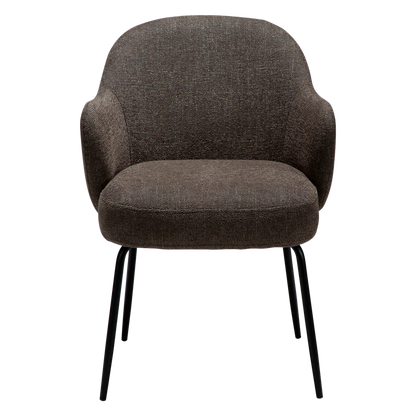 JAS dining chair in textured brown fabric with curved arms and black legs by AK Interior Living

