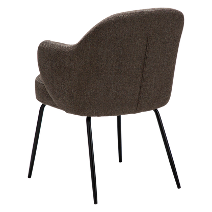 JAS dining chair in textured brown fabric with curved arms and black legs by AK Interior Living

