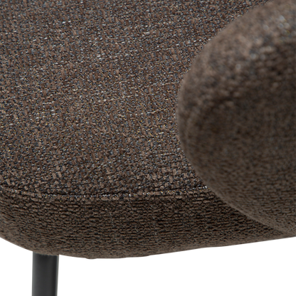 JAS dining chair in textured brown fabric with curved arms and black legs by AK Interior Living

