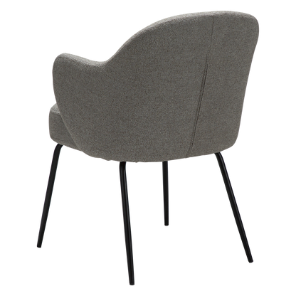 ARI dining chair in Pebble Earth boucle with curved arms and black metal legs by AK Interior Living
