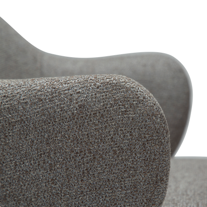 ARI dining chair in Pebble Earth boucle with curved arms and black metal legs by AK Interior Living