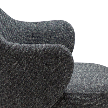 JOSHUA dining chair in Pebble Grey boucle with curved arms and black metal legs by AK Interior Living

