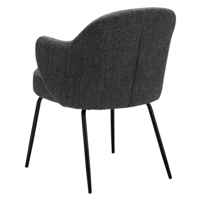JOSHUA dining chair in Pebble Grey boucle with curved arms and black metal legs by AK Interior Living

