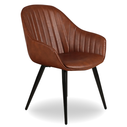 Front view of ALICE PU dining chair with black metal legs and stitched backrest