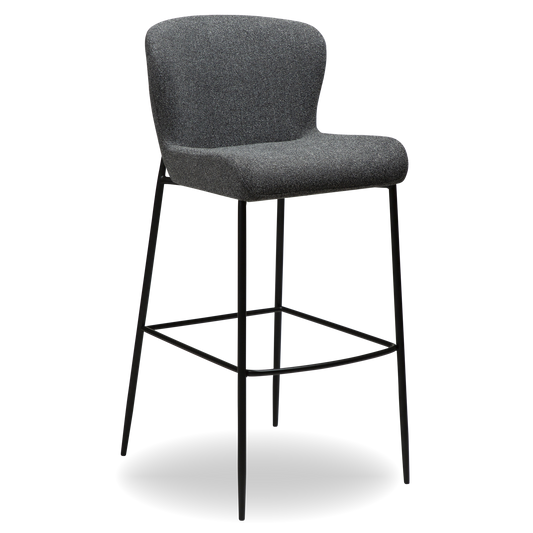 MARI bar stool with upholstered seat and black metal legs from AK Interior Living