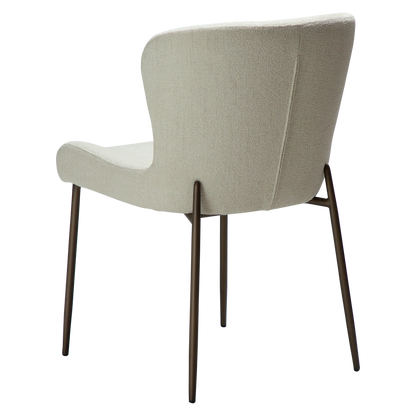 ELSA dining chair in bone white bouclé with curved back and antique brass legs by AK Interior Living