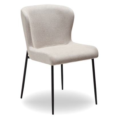 DINA dining chair in cashmere boucle with sculpted backrest and black legs by AK Interior Living


