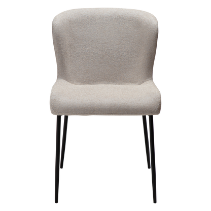 DINA dining chair in cashmere boucle with sculpted backrest and black legs by AK Interior Living


