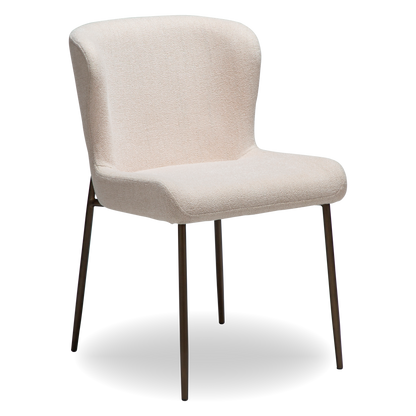 BRI dining chair in Creole pink bouclé fabric with antique brass legs by AK Interior Living