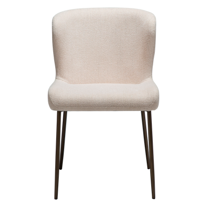 BRI dining chair in Creole pink bouclé fabric with antique brass legs by AK Interior Living