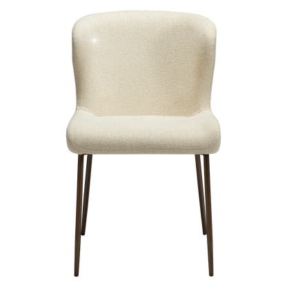 BROOKE dining chair in frosted almond bouclé with shimmer and antique brass legs by AK Interior Living

