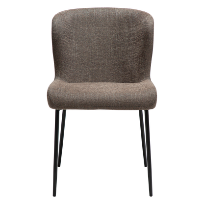 ARYA dining chair in Major brown bouclé fabric with curved back and black metal legs by AK Interior Living

