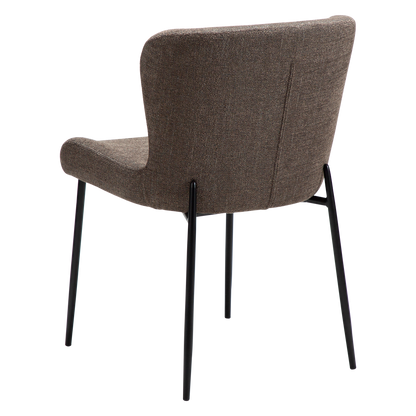 ARYA dining chair in Major brown bouclé fabric with curved back and black metal legs by AK Interior Living

