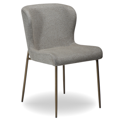 TARA dining chair in pebble earth bouclé with curved back and antique brass legs by AK Interior Living