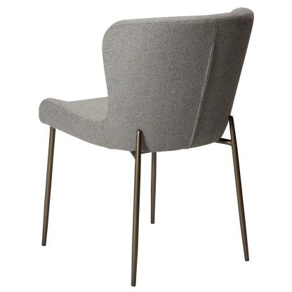 TARA dining chair in pebble earth bouclé with curved back and antique brass legs by AK Interior Living