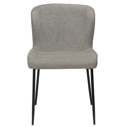 ROSS dining chair in pebble earth bouclé fabric with curved back and black metal legs by AK Interior Living