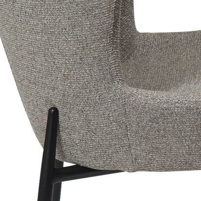 ROSS dining chair in pebble earth bouclé fabric with curved back and black metal legs by AK Interior Living