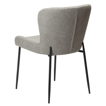 ROSS dining chair in pebble earth bouclé fabric with curved back and black metal legs by AK Interior Living