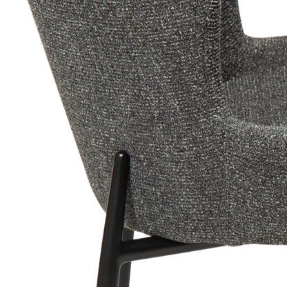 NORA pebble grey bouclé dining chair with black extended legs and curved seat by AK Interior Living