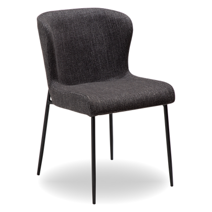 MORGAN raven black bouclé dining chair with black extended legs and softly curved seat by AK Interior Living