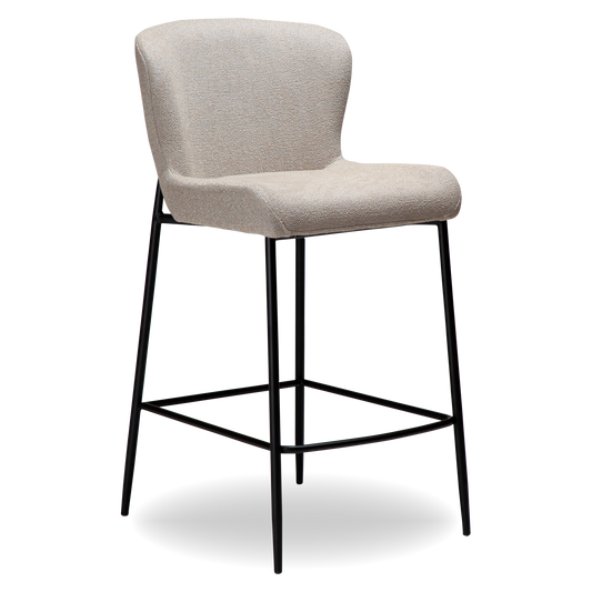 KYLIE Counter Stool in cashmere bouclé fabric with black metal legs, perfect for modern kitchen counters