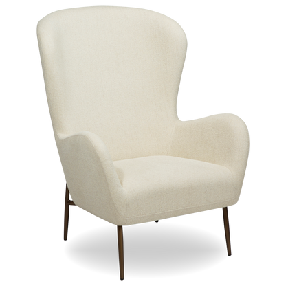 SALMA bone white bouclé wingback lounge chair with brass legs from AK Interior Living