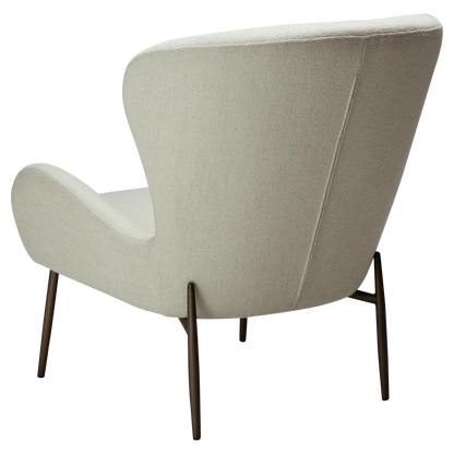 CARL bone white bouclé lounge chair with sculpted backrest and antique brass legs from AK Interior Living