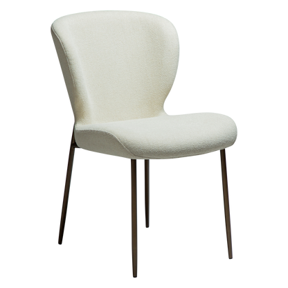 LELA bouclé dining chair with curved back and antique brass legs from AK Interior Living