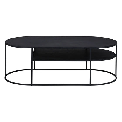 SEAN oval black oak coffee table with metal frame and lower shelf, modern living room furniture