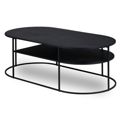 SEAN oval black oak coffee table with metal frame and lower shelf, modern living room furniture