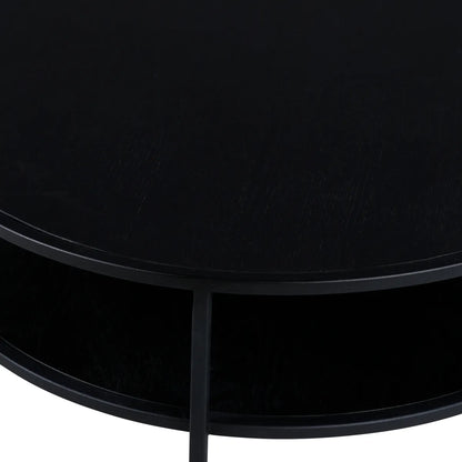 SEAN oval black oak coffee table with metal frame and lower shelf, modern living room furniture