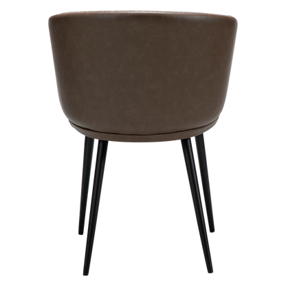 HEY Armchair in major brown bouclé fabric and faux leather, with black metal conical legs for modern interiors