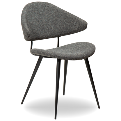 SELA boucle fabric dining chair with pointed backrest and black legs from AK Interior Living
