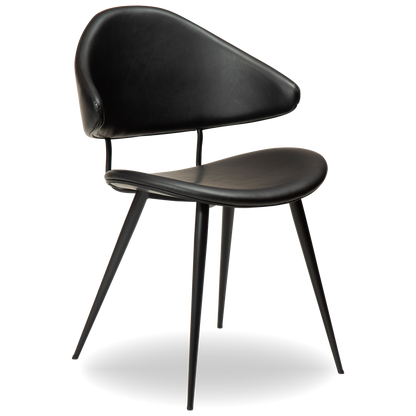 ANT leather dining chair with pointed backrest and black conical legs from AK Interior Living