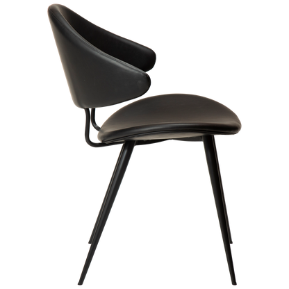 ANT leather dining chair with pointed backrest and black conical legs from AK Interior Living
