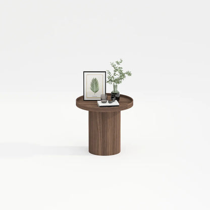 Elia round walnut veneered sofa end table with pedestal base – AK Interior Living