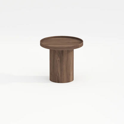 Elia round walnut veneered sofa end table with pedestal base – AK Interior Living