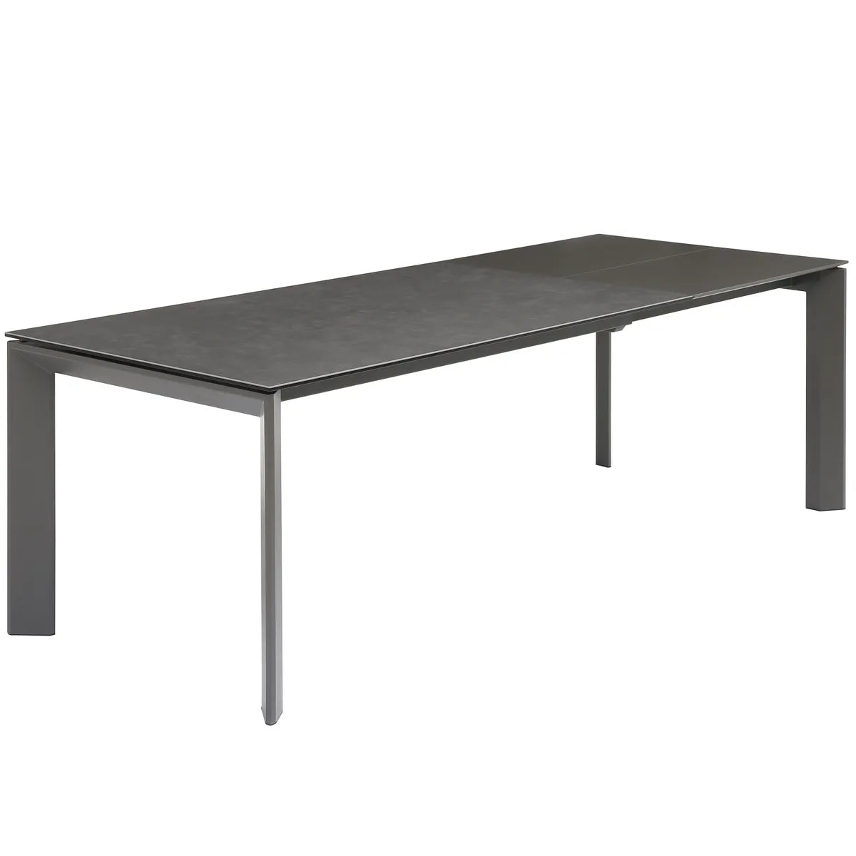 Andrés 160 cm Black Ceramic Dining Table with Extension Leaf and matte grey frame