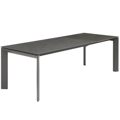 Andrés 160 cm Black Ceramic Dining Table with Extension Leaf and matte grey frame